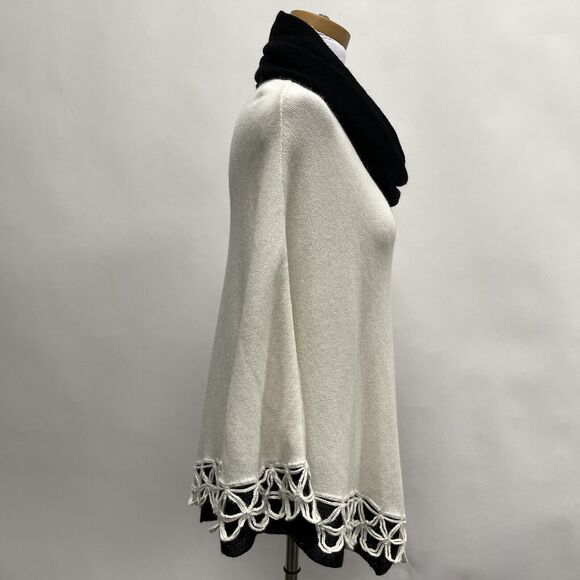 Peru Etnico Poncho Cowl Neck Sweater One Size 100% Baby Alpaca Off-white Black - Picture 5 of 8